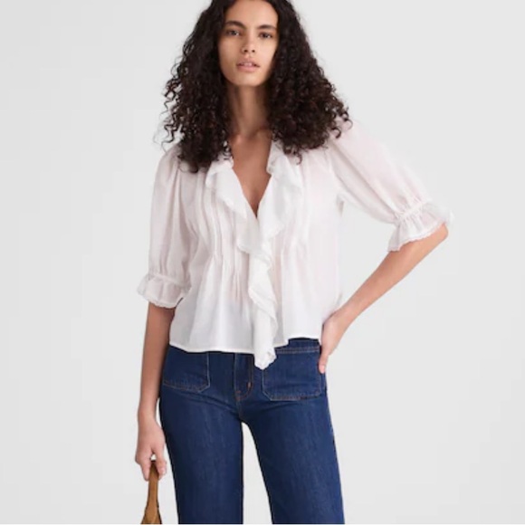 Madewell Pintucked Ruffled Puff-Sleeve Top XS White - Picture 7 of 7